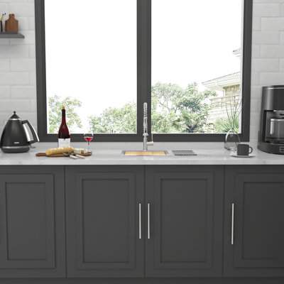 Évier de cuisine encastré 15 po en acier inoxydable, calibre 18, finition nickel brossé, radiale en forme de X pour un drainage rapide de l'eau, cuve simple fonctionnelle avec modes interchangeables, ensemble de bonde fourni