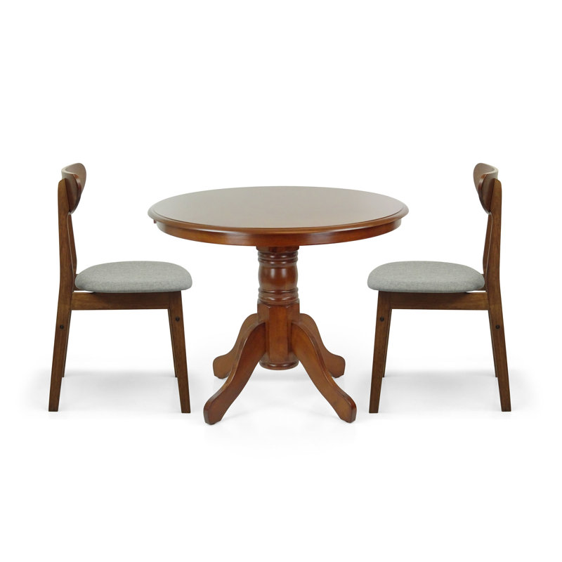 3 Piece Dining Table Set, 2 Solid Wood Yumiko Chairs w Rolf Round Dining Table, Kitchen Set for Two, Dining Room Set