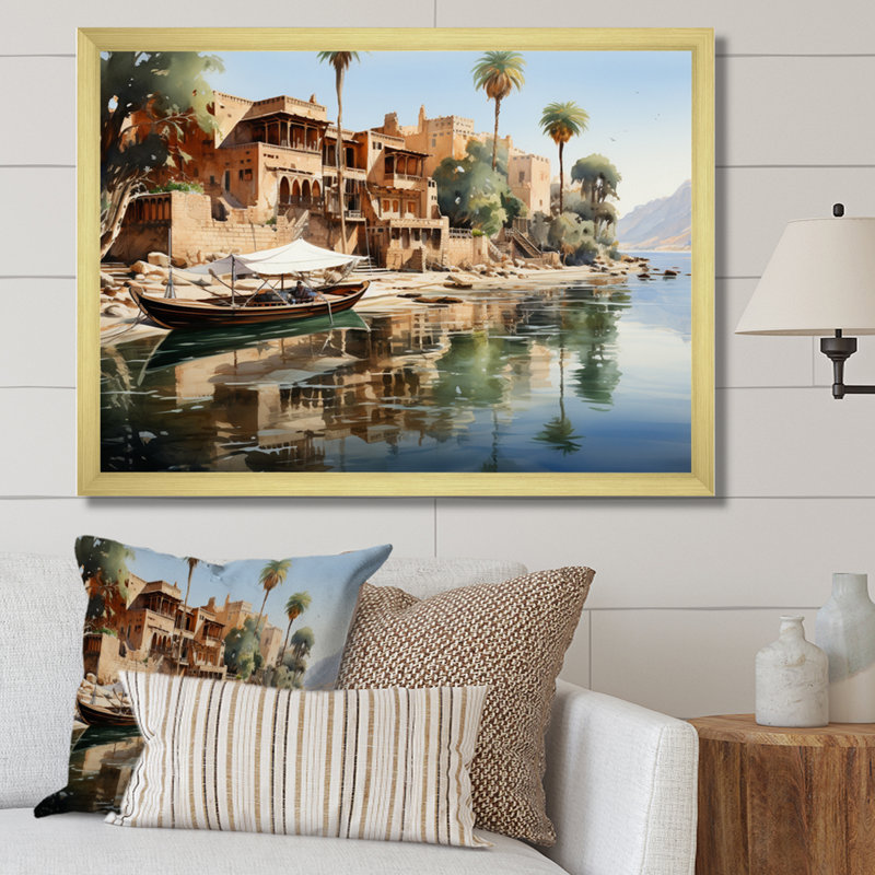 Égypte, la réflexion des Niles - reproduction sur toile, Encadrement doré, H 24 po x l 32 po x P 1 po