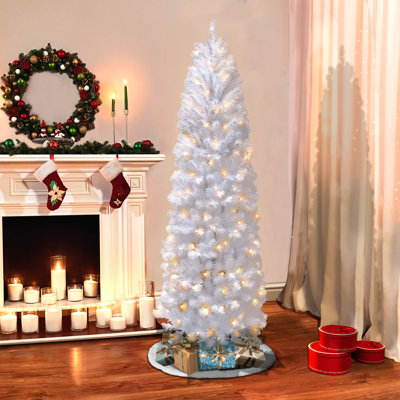 Sapin de Noël blanc élancé avec lumières