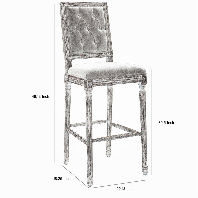Tabouret de bar transitionnel en bois à dossier carré touffeté