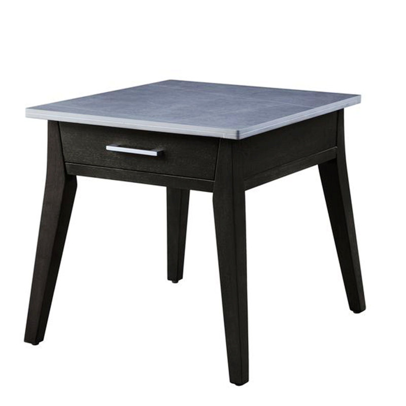 Yanis Transitional 1-Drawer End Table with Sintered Stone Top in Dark Brown