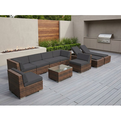 Ensemble de conversation modulaire en rotin avec coussins 9 pièces Barna - aucun assemblage requis