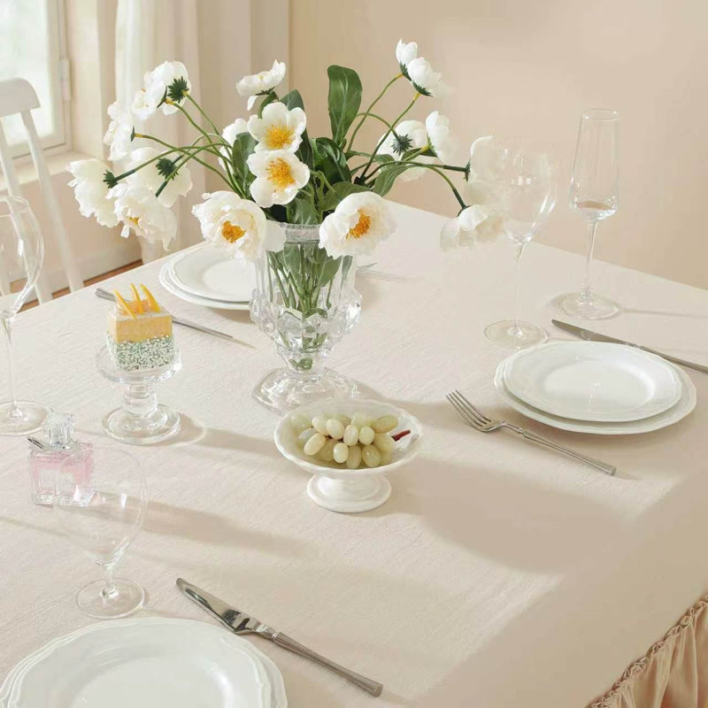 Nappe rectangulaire en coton délavé à volants, 63 x 102 po (160 x 260 cm), Tanné