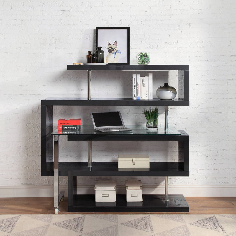 Bureau d'écriture avec tablette à finition lustrée, Noir