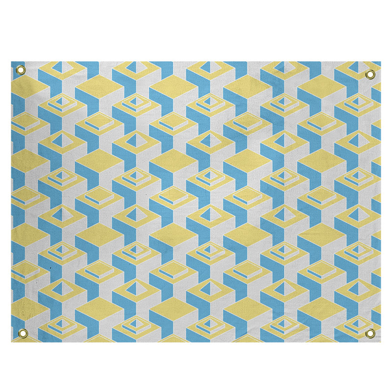 Tapisserie, H 59 po x l 80 po, Bleu sarcelle/jaune
