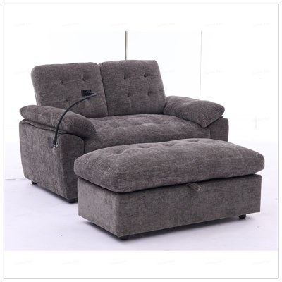 Leisure Double Sofa Recliner with Adjustable Backrest, Soft Padded Armrests, USB Charging, and Storage Ottoman