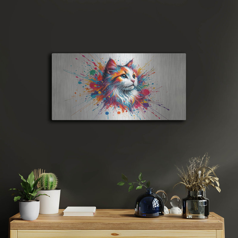  «Cat Paint Splash» par Rey Klimt, art mural en métal, H 12 po x l 24 po