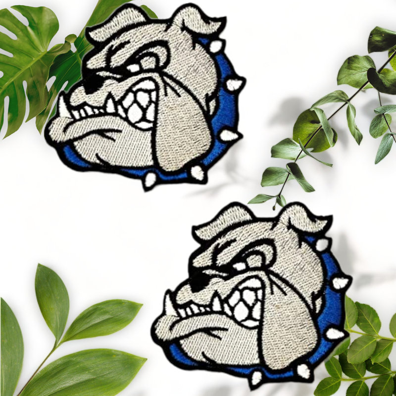 Dog Head Embroidered Patch Gray 2.6 Inches