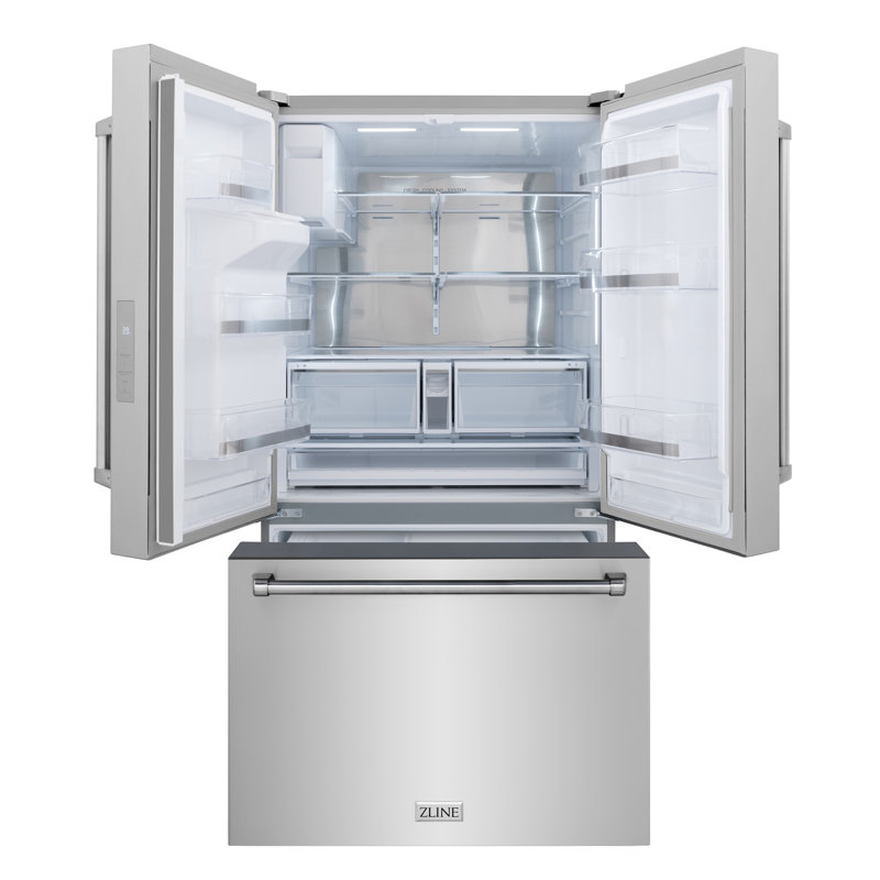 Zline 36 In. 28.9 Cu. Ft. Standard-depth French Door External Water Dispenser Refrigerator With Dual Ice Maker In Fingerprint Resistant Stainless Steel