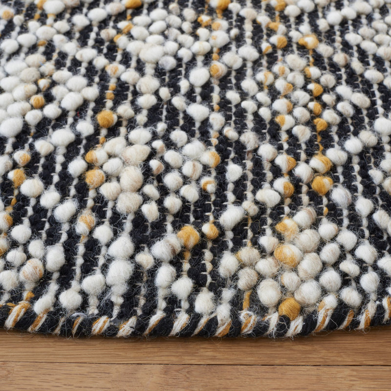Natura Hand Woven Wool/Cotton Geometric Rug in Black/Yellow/Ivory, Rectangle 5' x 8'