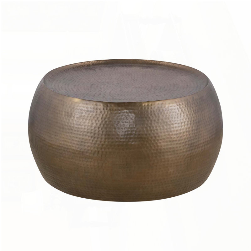 Table basse ronde en aluminium martelé à la main - or antique, Doré