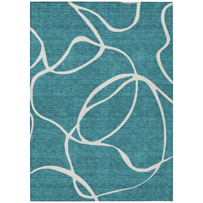 Mirelle Teal Washable Indoor-Outdoor Rug - , 5' x 7'6"