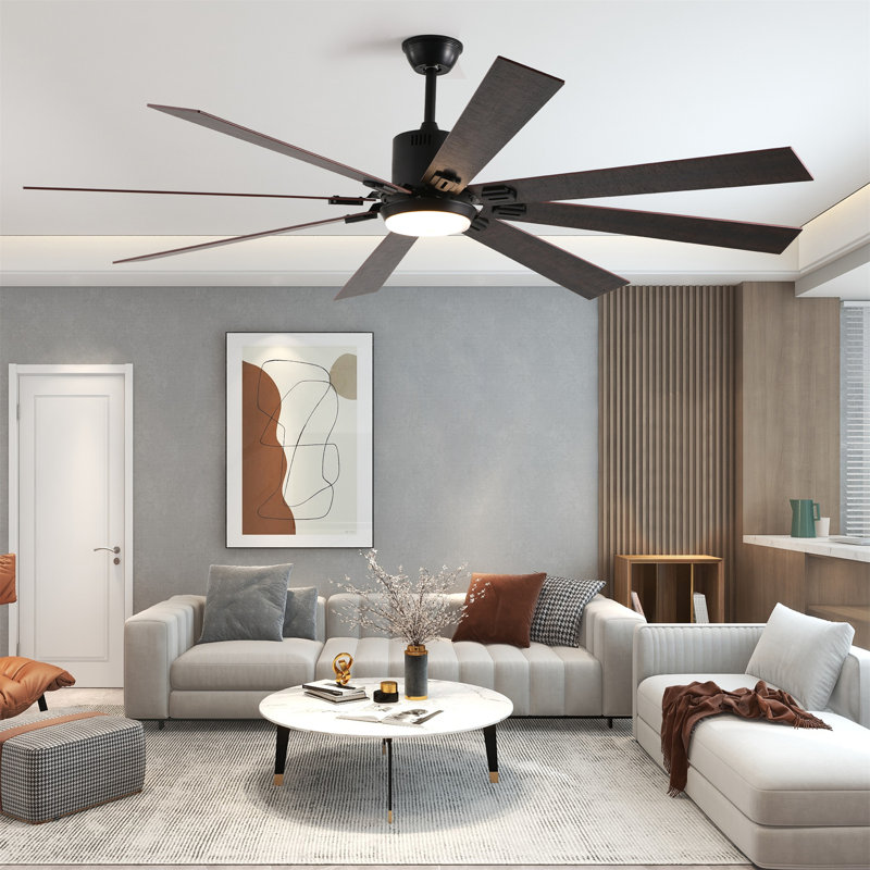 Ventilateur de plafond à DEL en noyer avec 8 pales, télécommande, à intensité variable - pour le salon, la chambre à coucher et la salle à manger