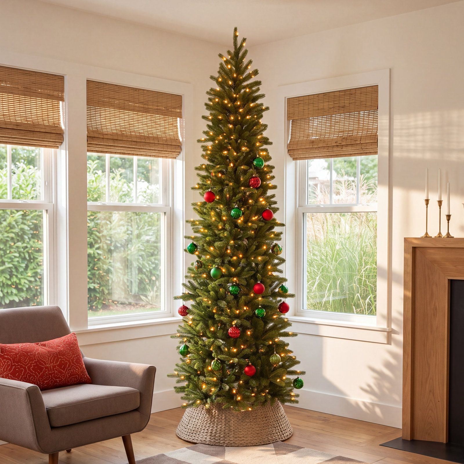 Pre-Lit Fir Pencil Slim Christmas Tree, 108"