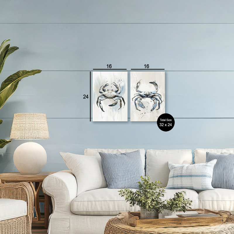 Ensemble d'illustrations sur toile 2 pièces Royaume des crabes, design par Ramona Murdock, H 24 po x l 16 po