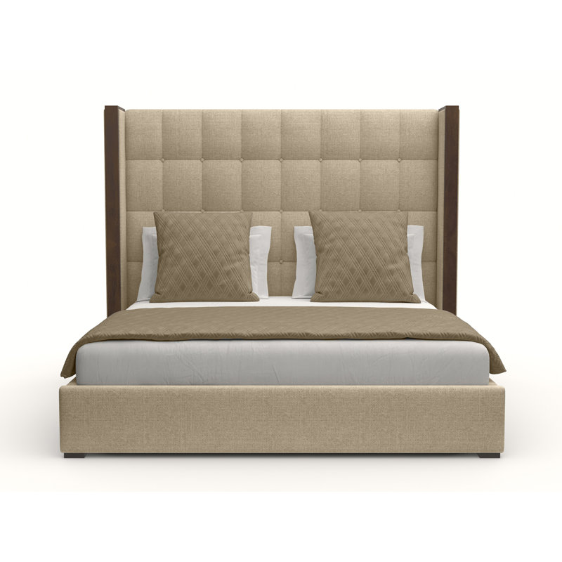 Lit standard Dipson en bois massif capitonné et rembourré, profil bas, Très grand (moyen), Revolution® graine de lin