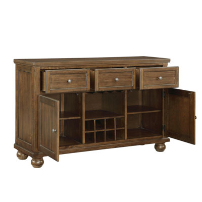 Cherry Finish Traditional Style 1pc Server of Drawers Storage Cabinet w Adjustable Shelf 8-Bottle Wine Rack Wooden Furniture