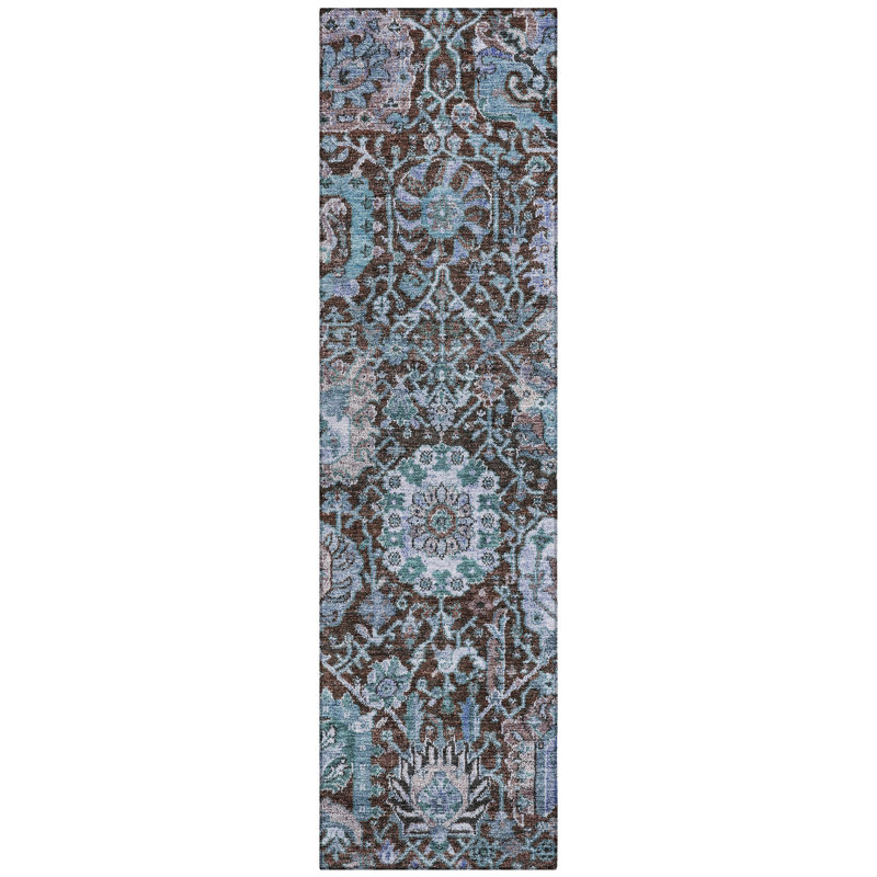 Tapis chocolat intérieur / extérieur lavable à la machine Chayden ACN1101, Tapis de couloir 2 pi 3 po x 7 pi 6 po
