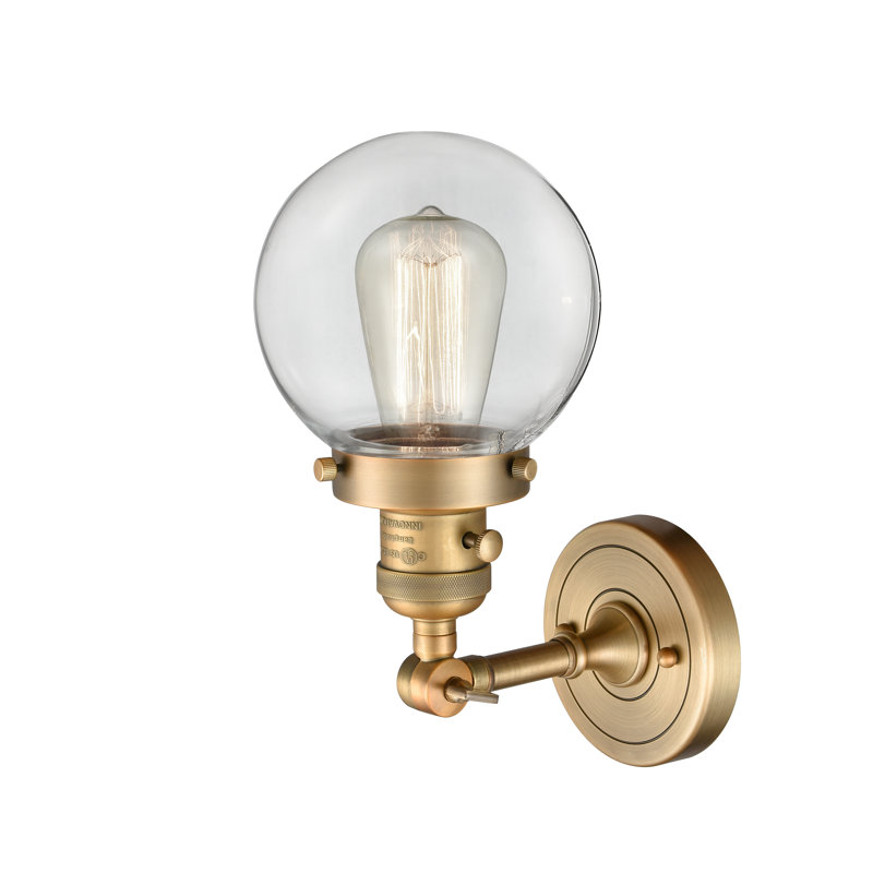 Cleorand Armed Sconce, 3.5 Watt Vintage LED Bulb, Clear, Brushed Brass