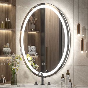 Aevar Super Bright 192 Leds/m Lighted Anti-fog Oval Bathroom/vanity Mirror With Tempered Glass & ETL