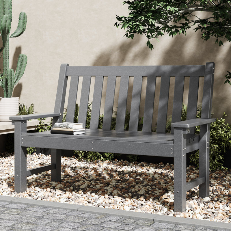 Aunye 2 person HDPE Outdoor Bench, Gray