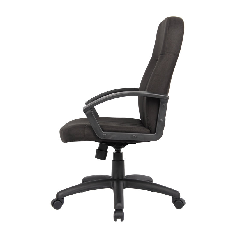 Ergonomic Executive Swivel Office Chair with Lumbar Support, Black Fabric and Wood