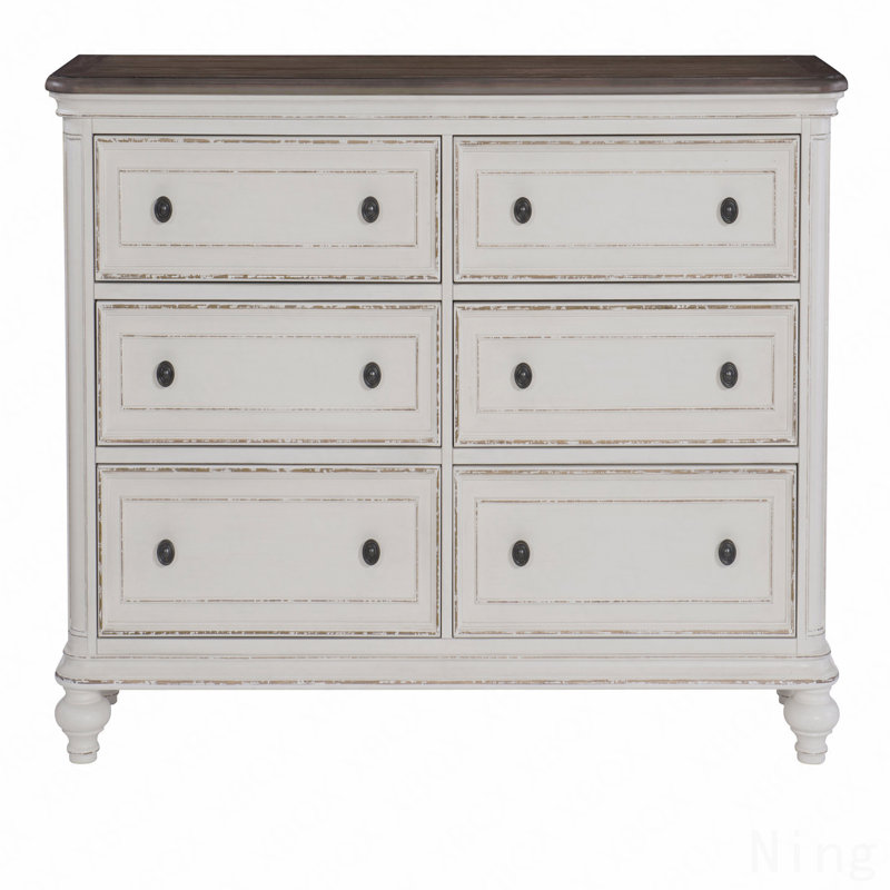 Commode 1 pièce à 6 tiroirs avec boutons noirs au design traditionnel