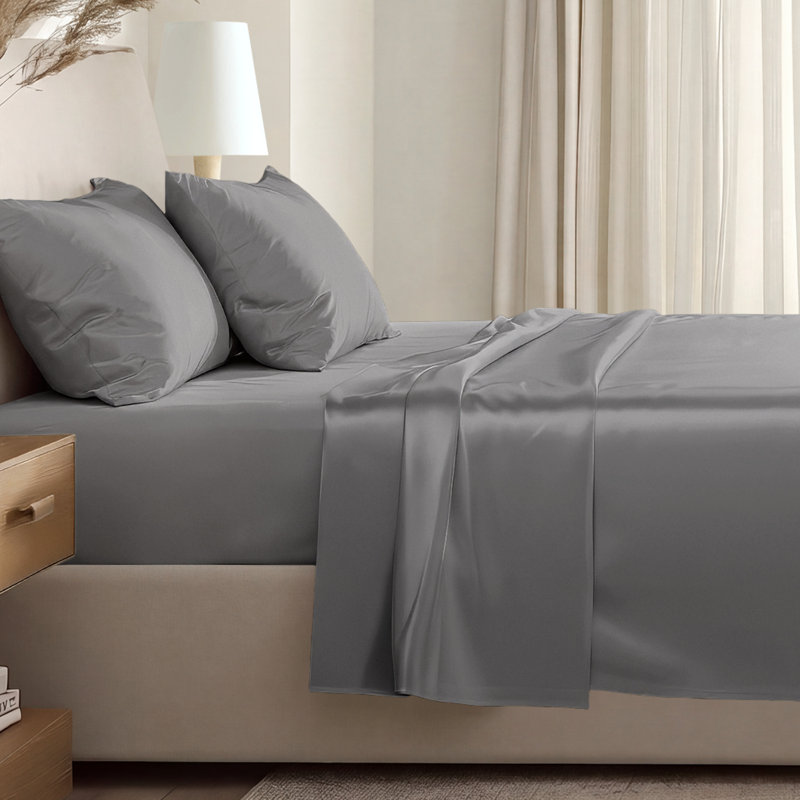 400 Thread Count Sateen Sheet Set, California King Sheet Set with 2 Pillowcases, Gray