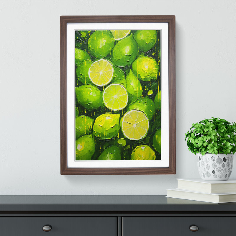 Lime Fruit Impressionism No.2 - Single Picture Frame Print on Wood, Walnut Framed, 46cm H x 34cm W x 2cm D
