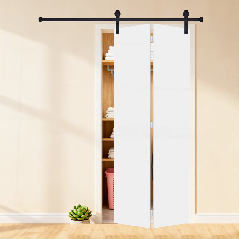 Porte pliante moderne à panneau plat 24 po X 80 po Porte de grange coulissante en MDF blanc avec trousse de quincaillerie