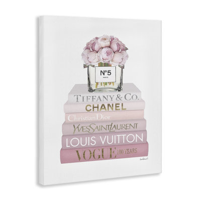 Pink Rose Bouquet Fashion Style Bookstack Super Oversized Stretched Canvas Wall Art by Amanda Greenwood