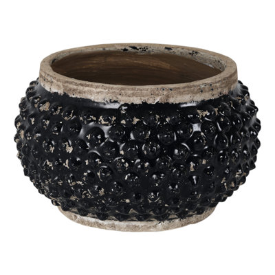 Sagebrook Home 12X7" Round Bubble Planter, Black/Brown