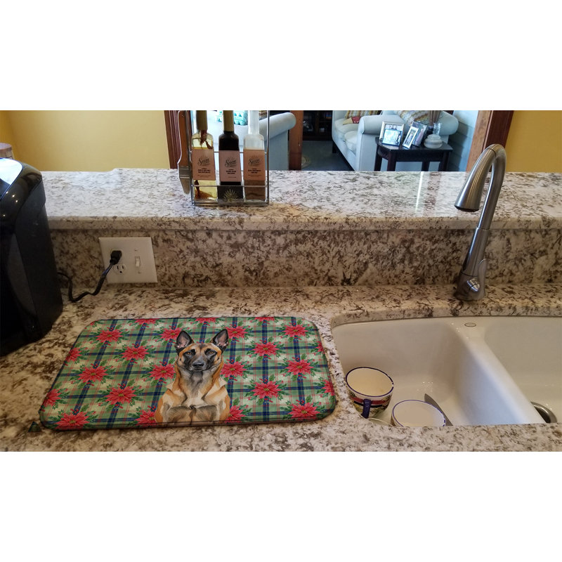 Belgian Malinois Christmas PoinsettIas Dish Drying Mat