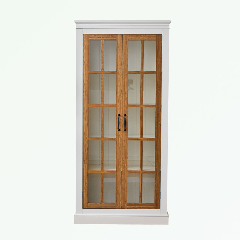 Tall Display Cabinet with Glass Doors and shelves, Brown