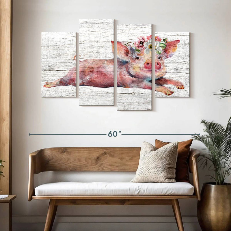 Brampt Wooden Floral Pig