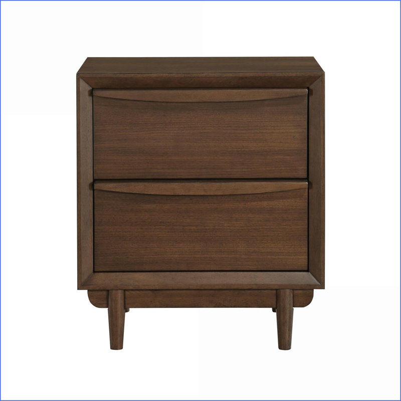 Mid-Century Walnut Nightstand with 2 Drawers &amp; USB Charging Port