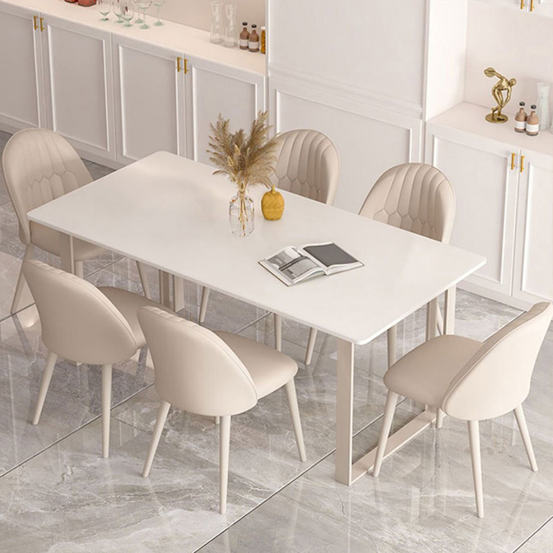 Modern White Rectangular Solid Wood Dining Table, 29.53"H x 55.12"L x 31.5"W