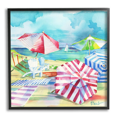 Parasol rayé Ventura Beach par Paul Brent - peinture sur bois