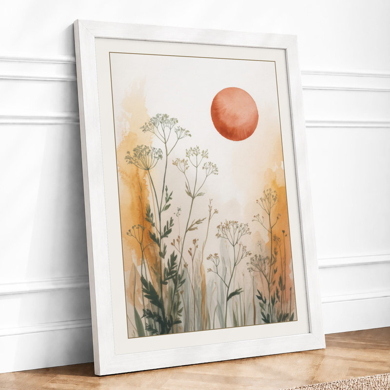 Autumn Sun and Grasses Botanical - Framed Print, A3 - 42.0 x 29.7 cm, White
