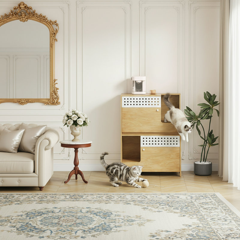 Buffet 2 en 1, maison de chat, Naturel