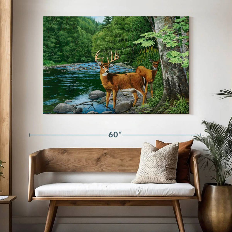 Brampt Streamside White Tail Deer, 34" H x 51" W