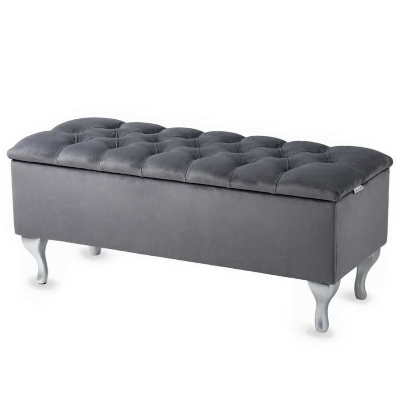 Velvet Upholstered Storage Bench, 42cm H x 60cm W x 35cm D