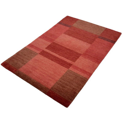 Geometric Handmade Rectangle 4' x 5'11" Wool/Cotton Area Rug in Red/Brown