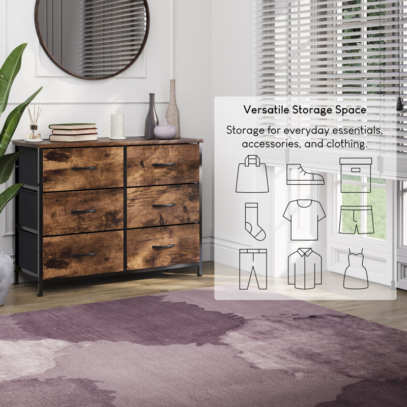 Chorley 6 Drawer Fabric Drawer Chest, Rustic Brown, UKFR Certified