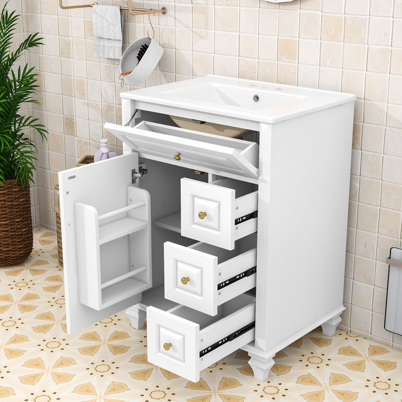 Meuble-lavabo autoportant élégant avec rangement intelligent et lavabo, White