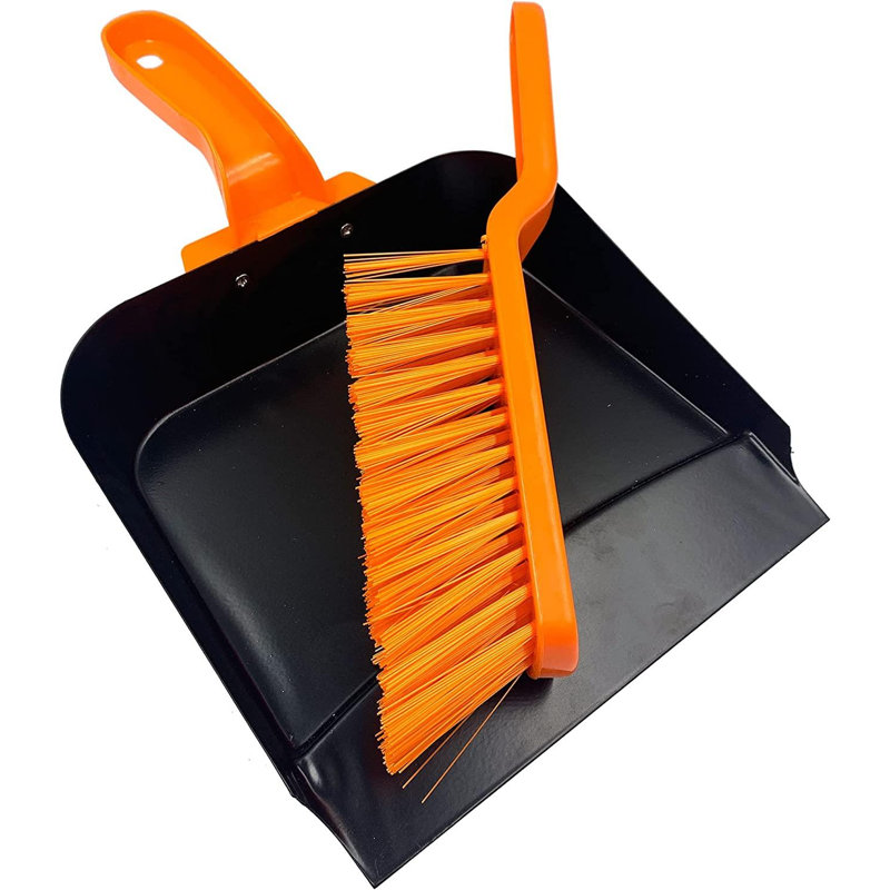 Large Metal Outdoor Stiff Bristle Dustpan and Brush Set