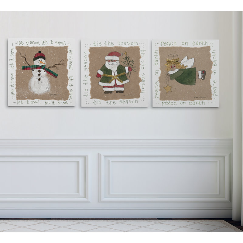 « père noël et amis », ensemble de 3 reproductions d’impressions sur toiles tendues
