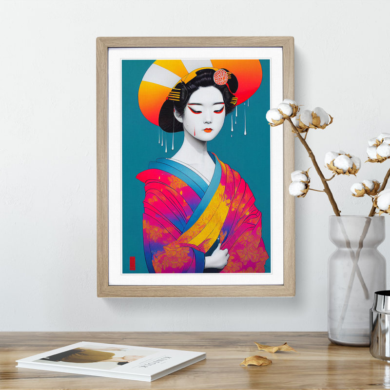 Paint Drip Geisha No.1 - Wall Art, 64cm H x 46cm W x 2cm D, Oak