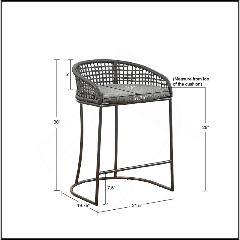 Tabouret de comptoir tissé 25 po, Tissu gris foncé
